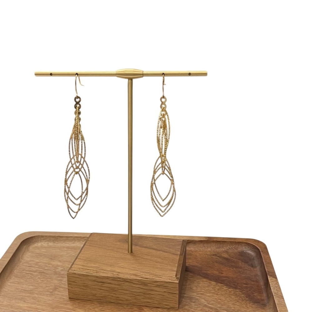 Gold Tone Earrings Twirl Dangling 3.5” Fancy Dressy Lightweight Formal Party